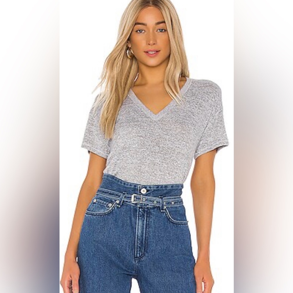 rag & bone Avyrl Light Gray V-Neck Short Sleeve Soft Knit Tee